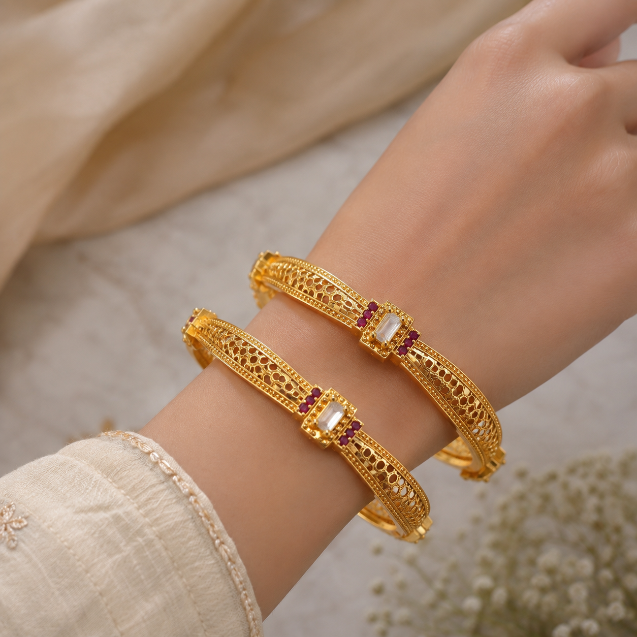 LZ-191 Ruby Spark Geometric Bangle Pair