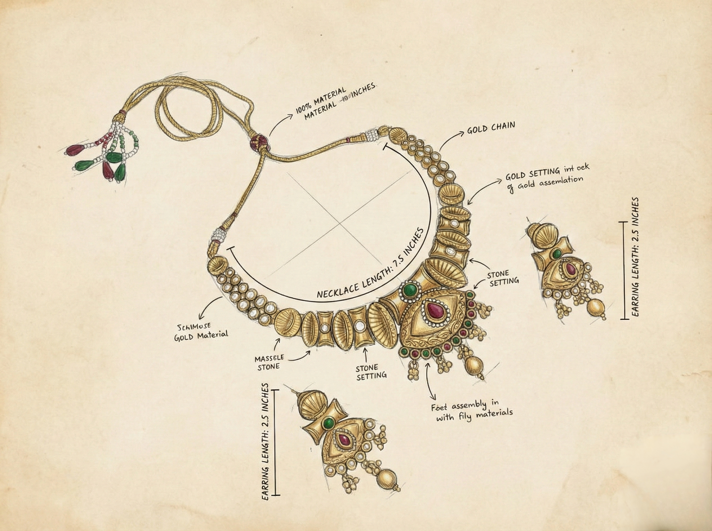 LZ-59 Antique Choker Necklace Set with Ruby & Emerald Accents