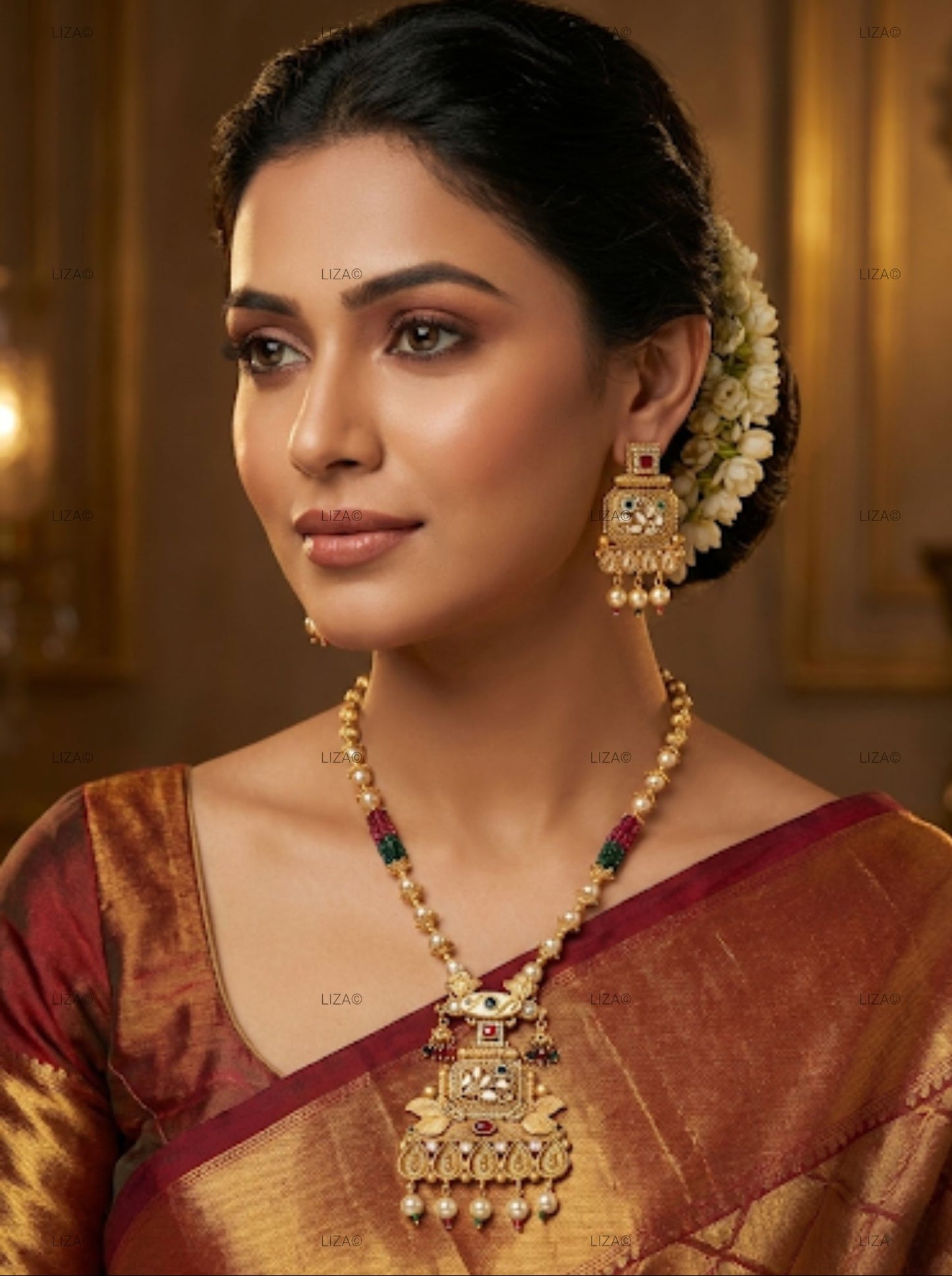 LZ-08 Temple Necklace Set with Matching Earrings