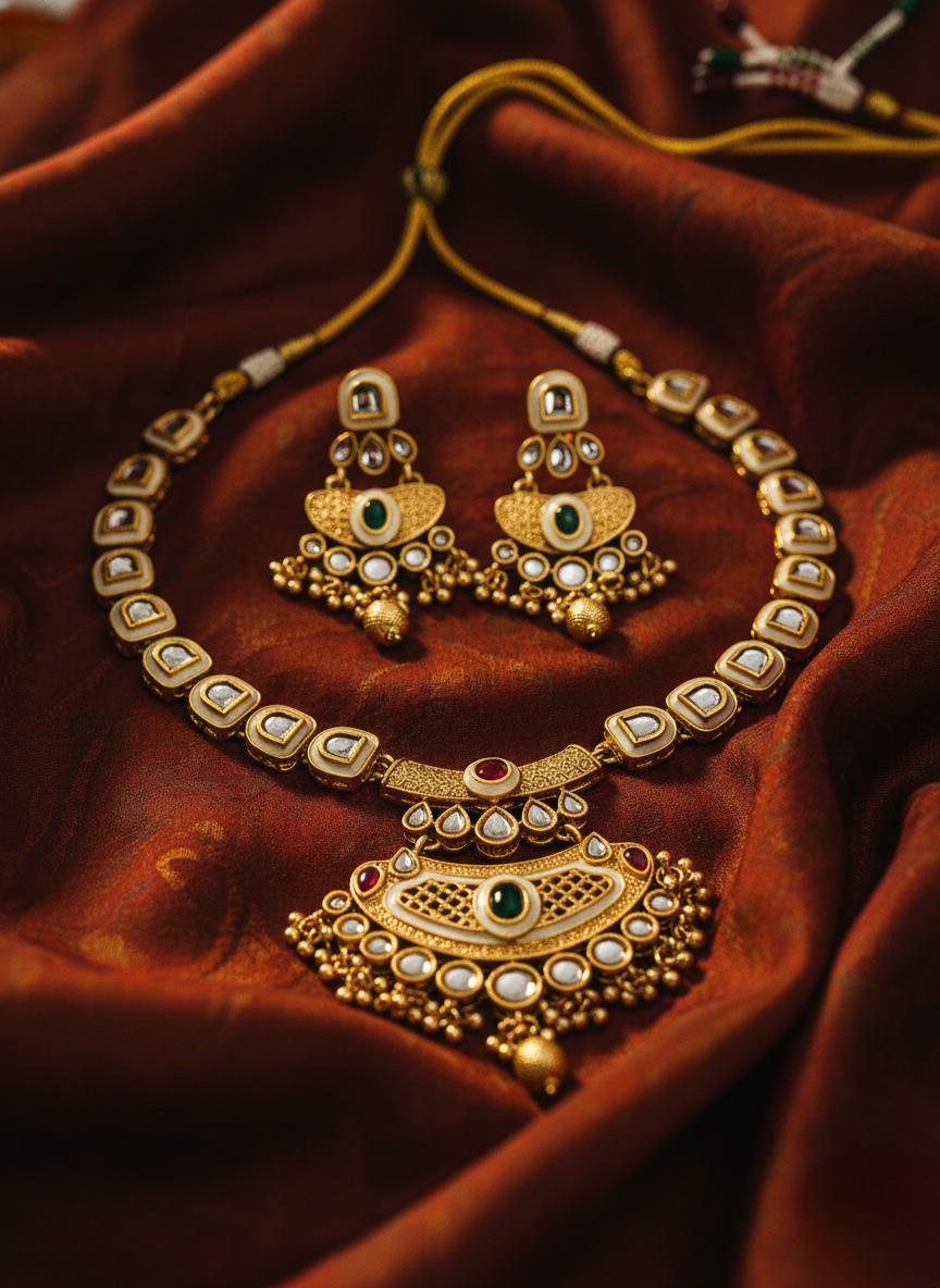 LZ-18 Kundan Necklace Set with Matching Earrings