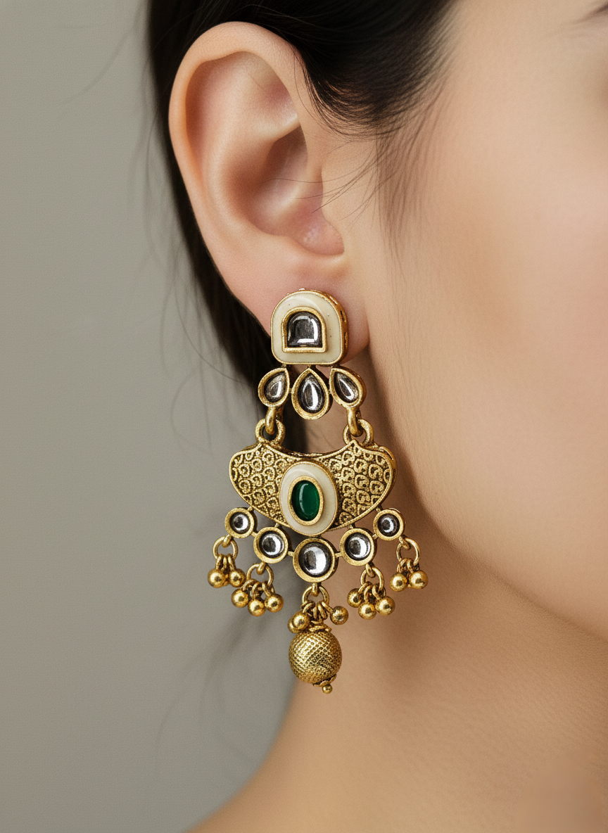 LZ-18 Kundan Necklace Set with Matching Earrings