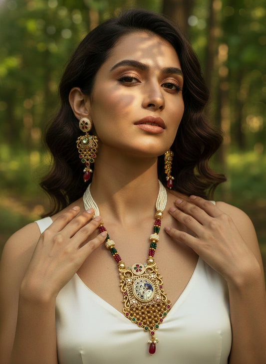 LZ-01 Anti-Tarnish Traditional Necklace Set with Earrings for Women | Festive & Wedding Jewellery