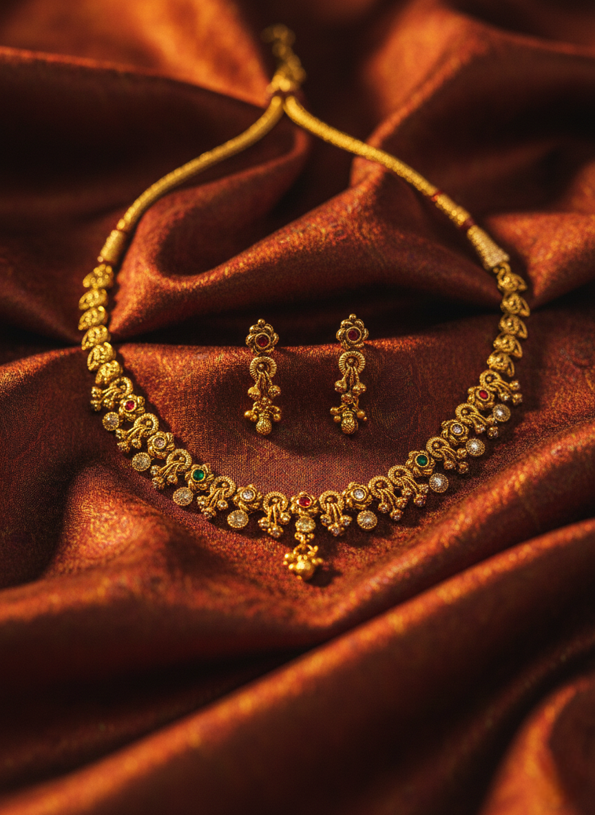 LZ-15 Temple Necklace with Red & Green Stones