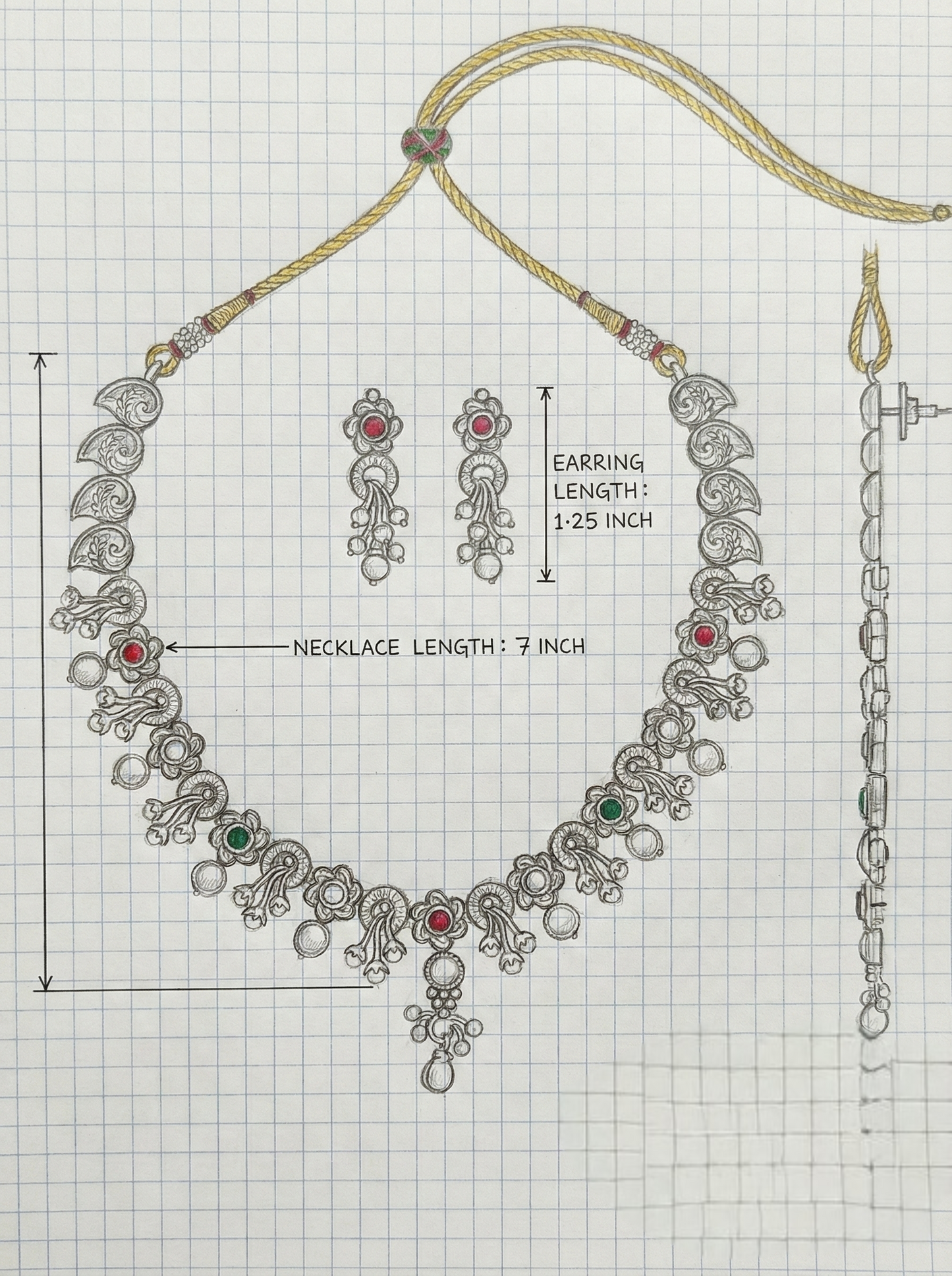 LZ-15 Temple Necklace with Red & Green Stones