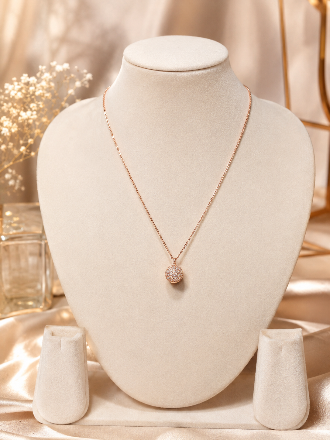 LZ-153 Rose Gold Plated Round Crystal Pendant Necklace