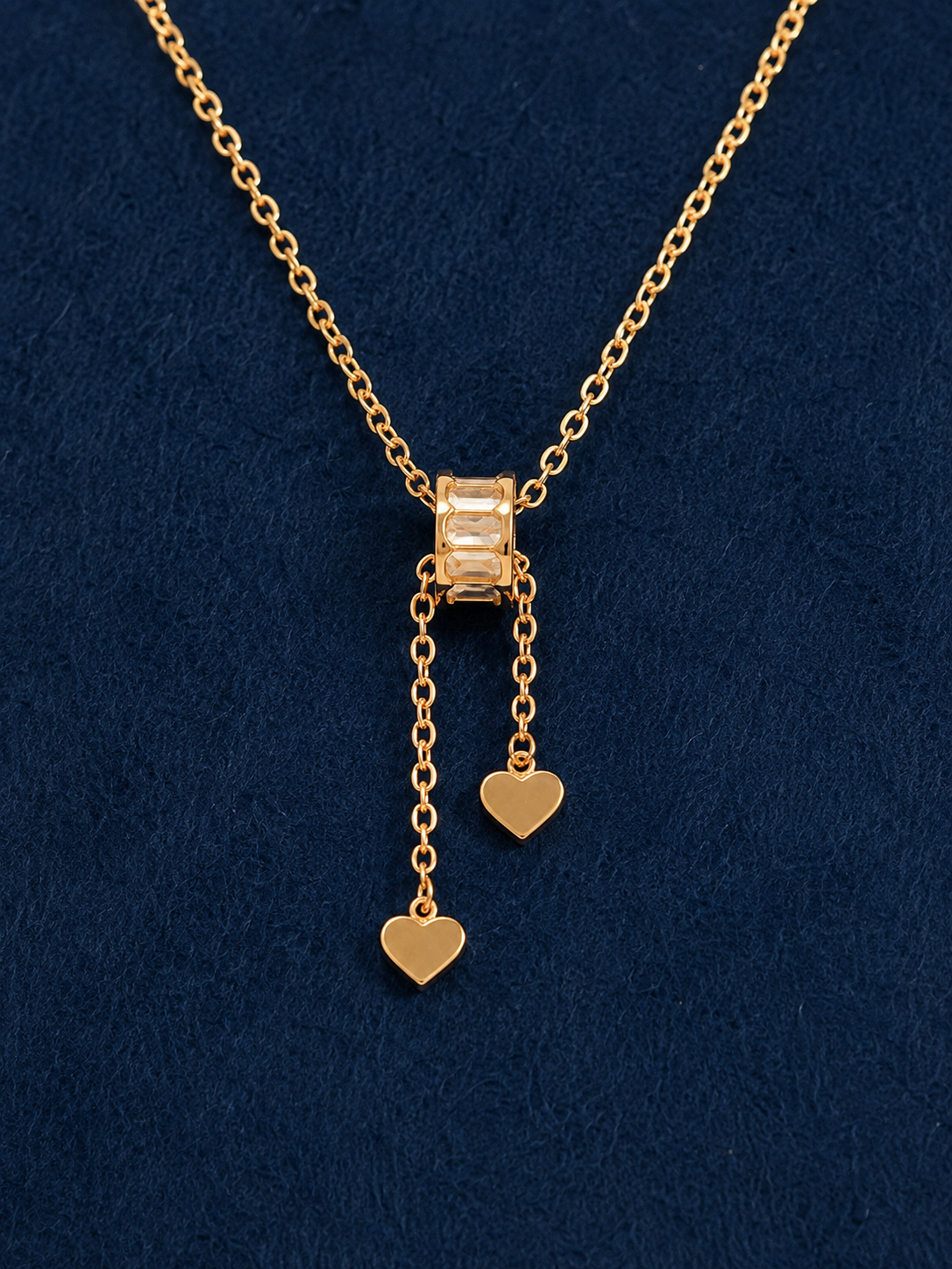 LZ-154 Rose Gold Heart Drop Lariat Necklace | Elegant Minimalist Anti-Tarnish Necklace