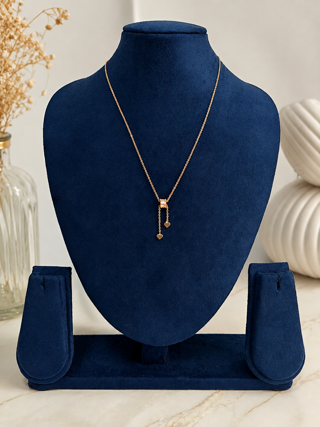 LZ-154 Rose Gold Heart Drop Lariat Necklace | Elegant Minimalist Anti-Tarnish Necklace