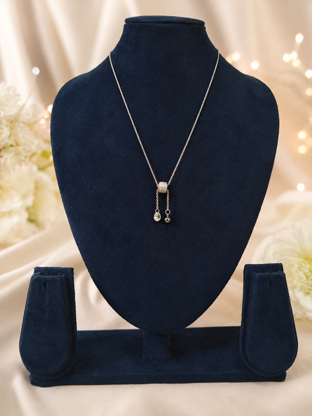 LZ-155 Silver-Tone Crystal Lariat Drop Necklace