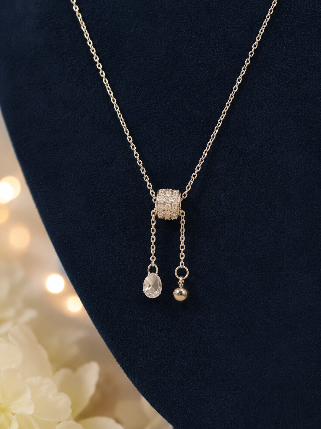 LZ-155 Silver-Tone Crystal Lariat Drop Necklace