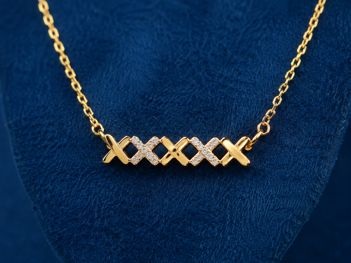 LZ-158 Gold-Tone Geometric Crystal Bar Necklace