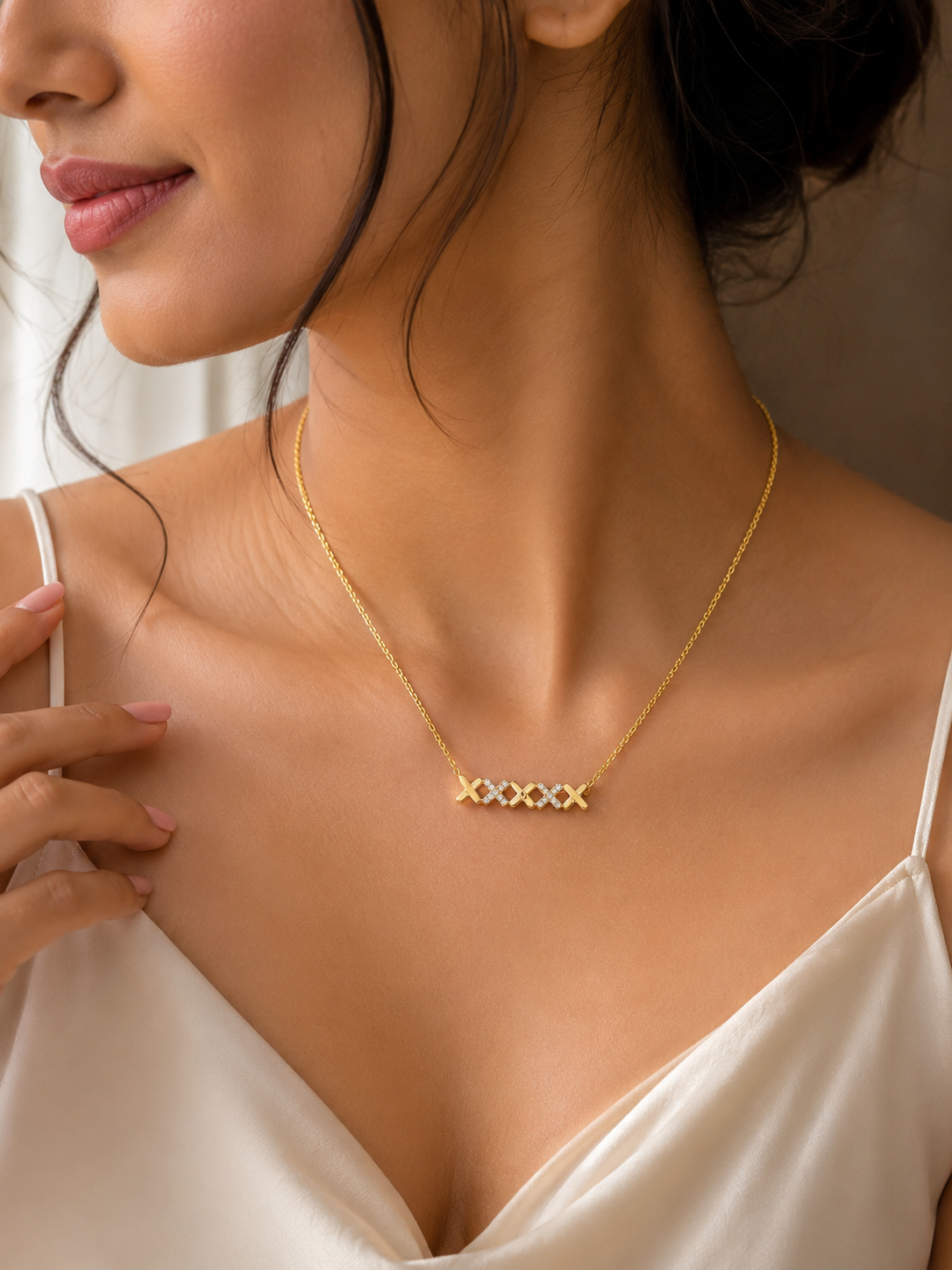 LZ-158 Gold-Tone Geometric Crystal Bar Necklace