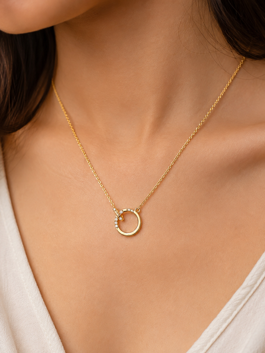 LZ-159 Gold-Tone Minimal Circle Pendant Necklace
