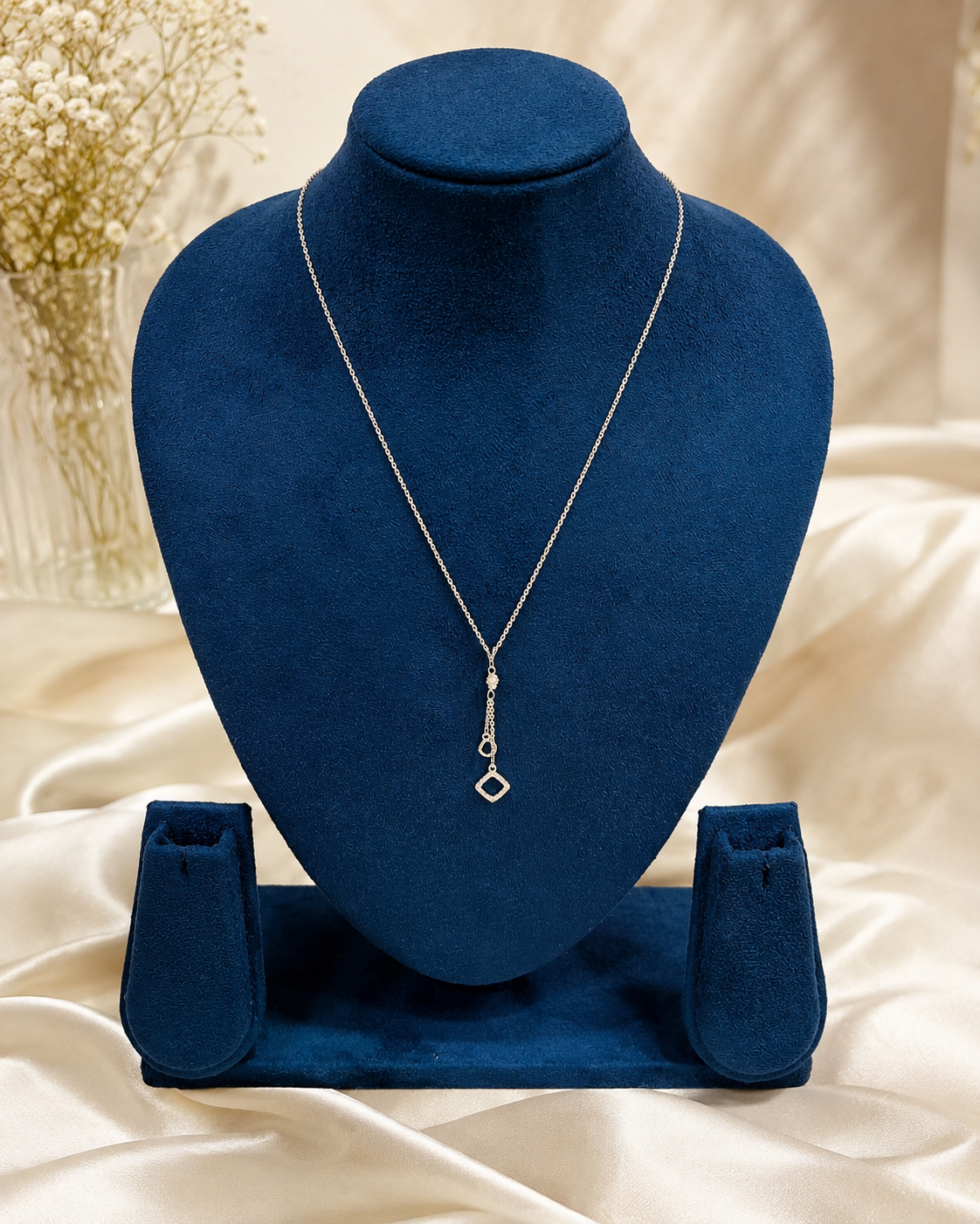 LZ-162 Silver-Tone Long Pendant Necklace for Women | Elegant Geometric Drop Chain Necklace for Party, Casual, Office & Festive Wear