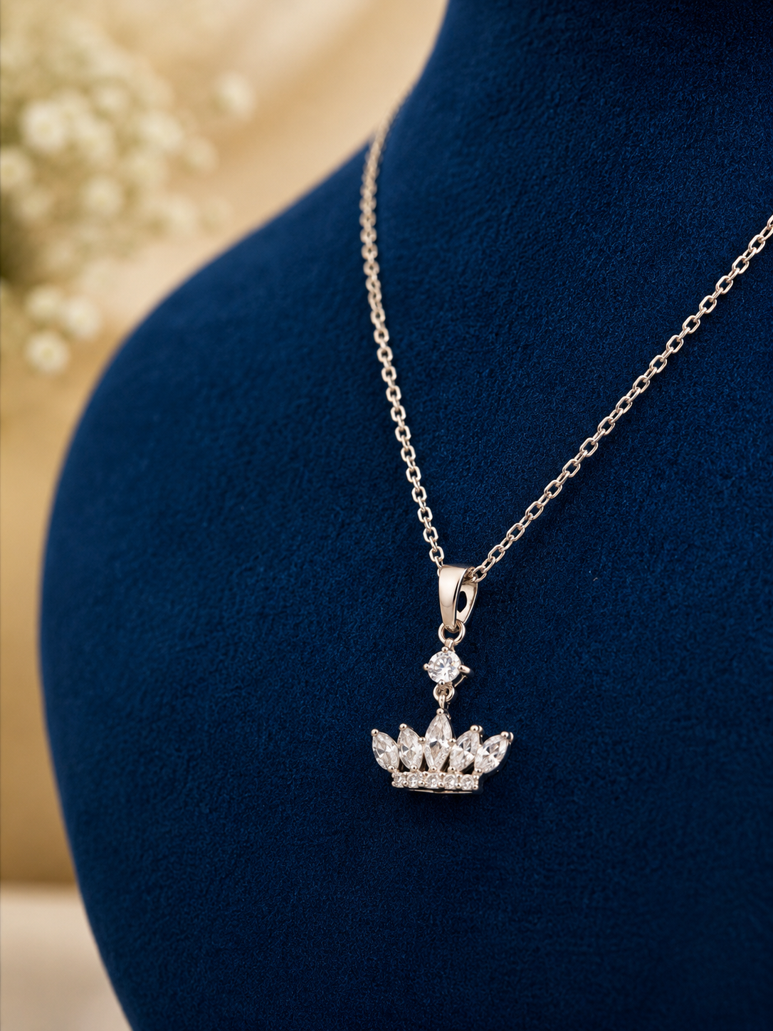 LZ-164 Silver-Plated Crown Pendant Necklace for Women | Elegant Crystal Crown Charm Necklace for Party, Casual, Office & Festive Wear