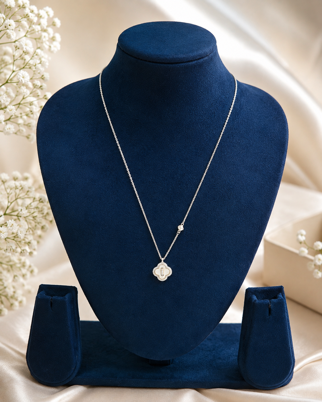 LZ-165 Silver-Plated Clover Pendant Necklace for Women | Elegant Floral Charm Chain Necklace for Party, Casual, Office & Festive Wear