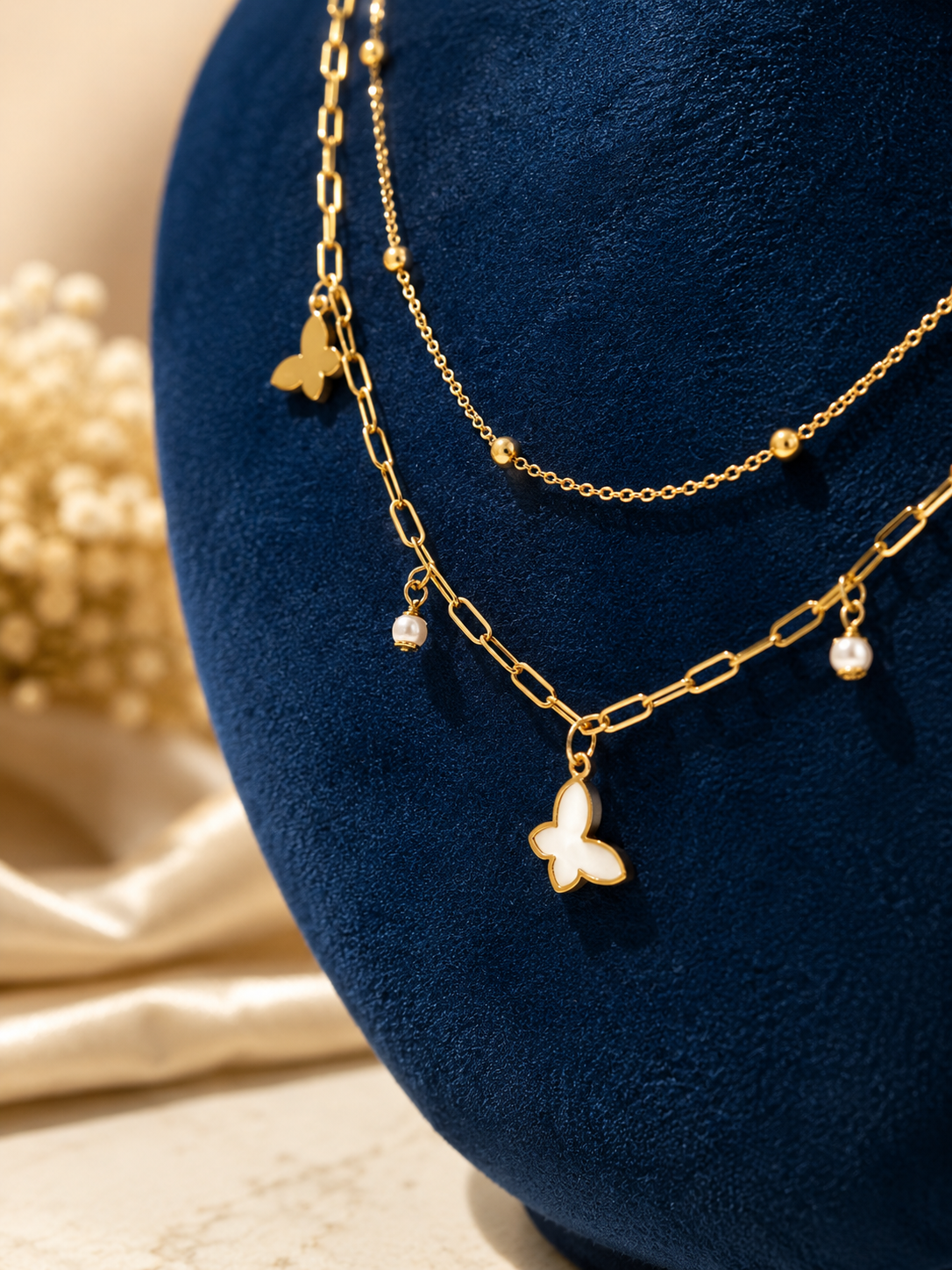 LZ-168 Elegant Gold Layered Butterfly Necklace Set with Delicate Charms