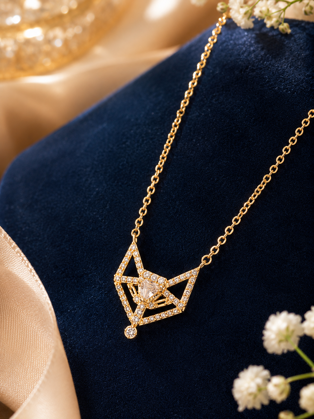 LZ-170 Elegant Geometric Gold Pendant Necklace with Intricate Design