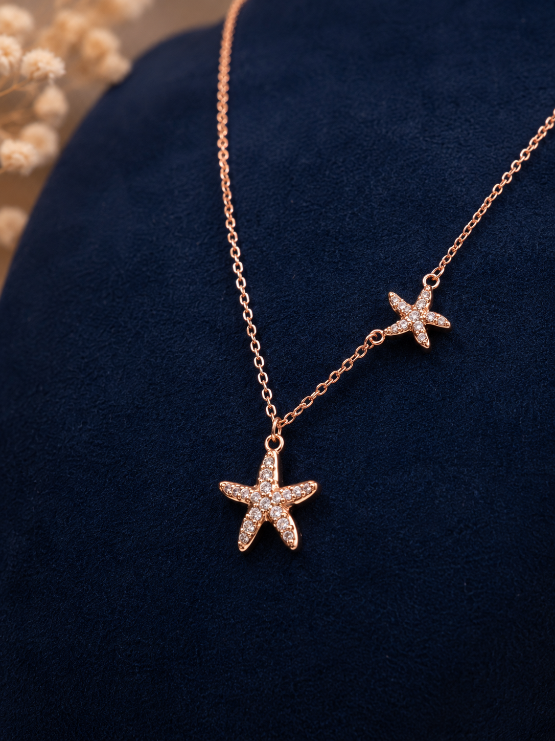 LZ-181 Rosé Marina Twin Starfish Necklace