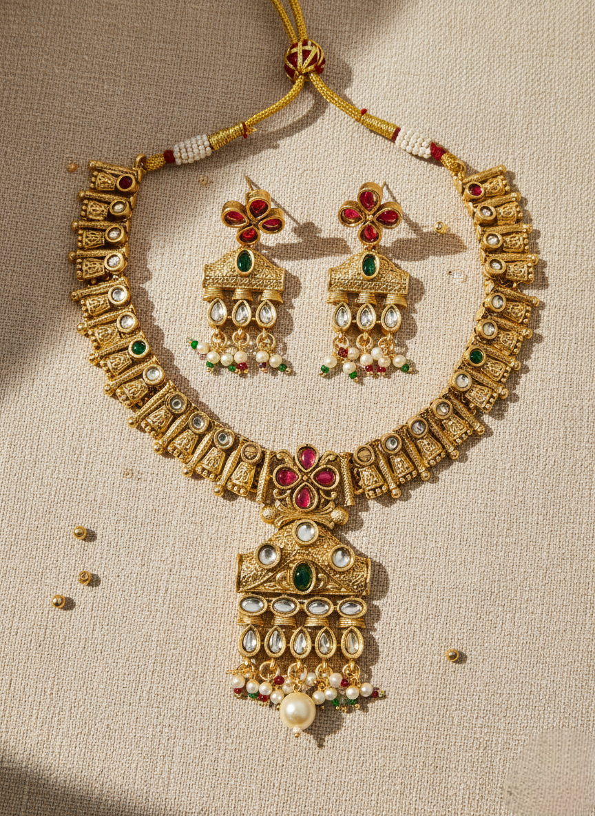 LZ-13 Traditional Kundan Necklace Set with Earrings