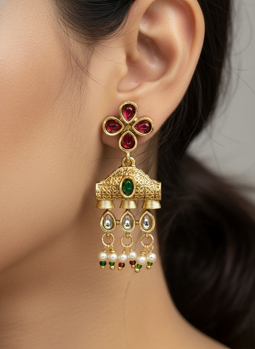LZ-13 Traditional Kundan Necklace Set with Earrings