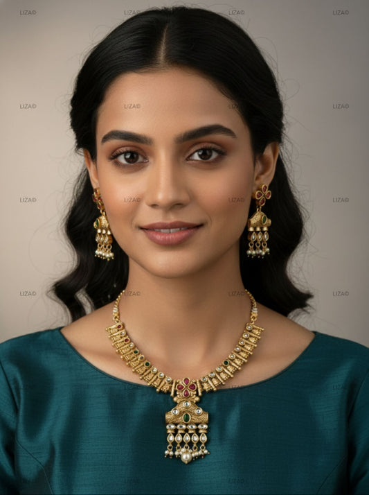 LZ-13 Traditional Kundan Necklace Set with Earrings
