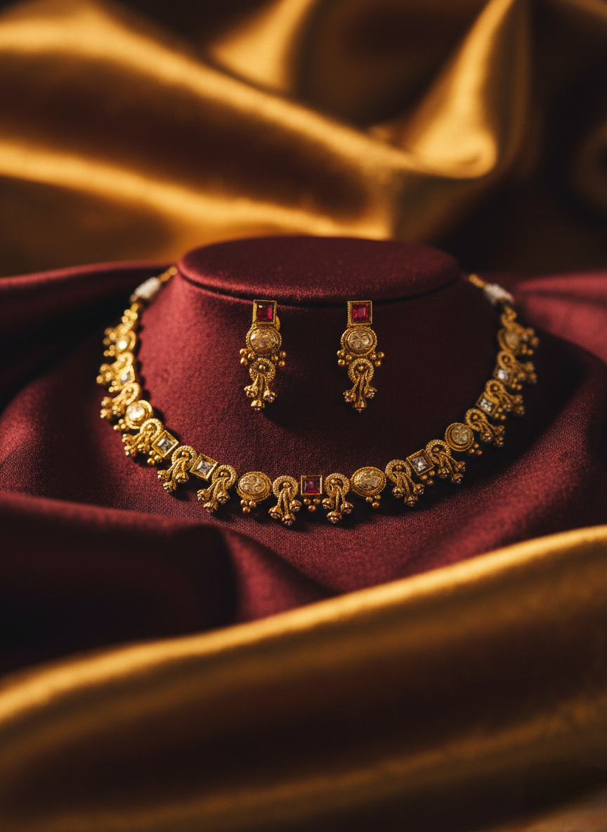 LZ-14 Antique Gold Peacock Necklace with Adjustable Dori