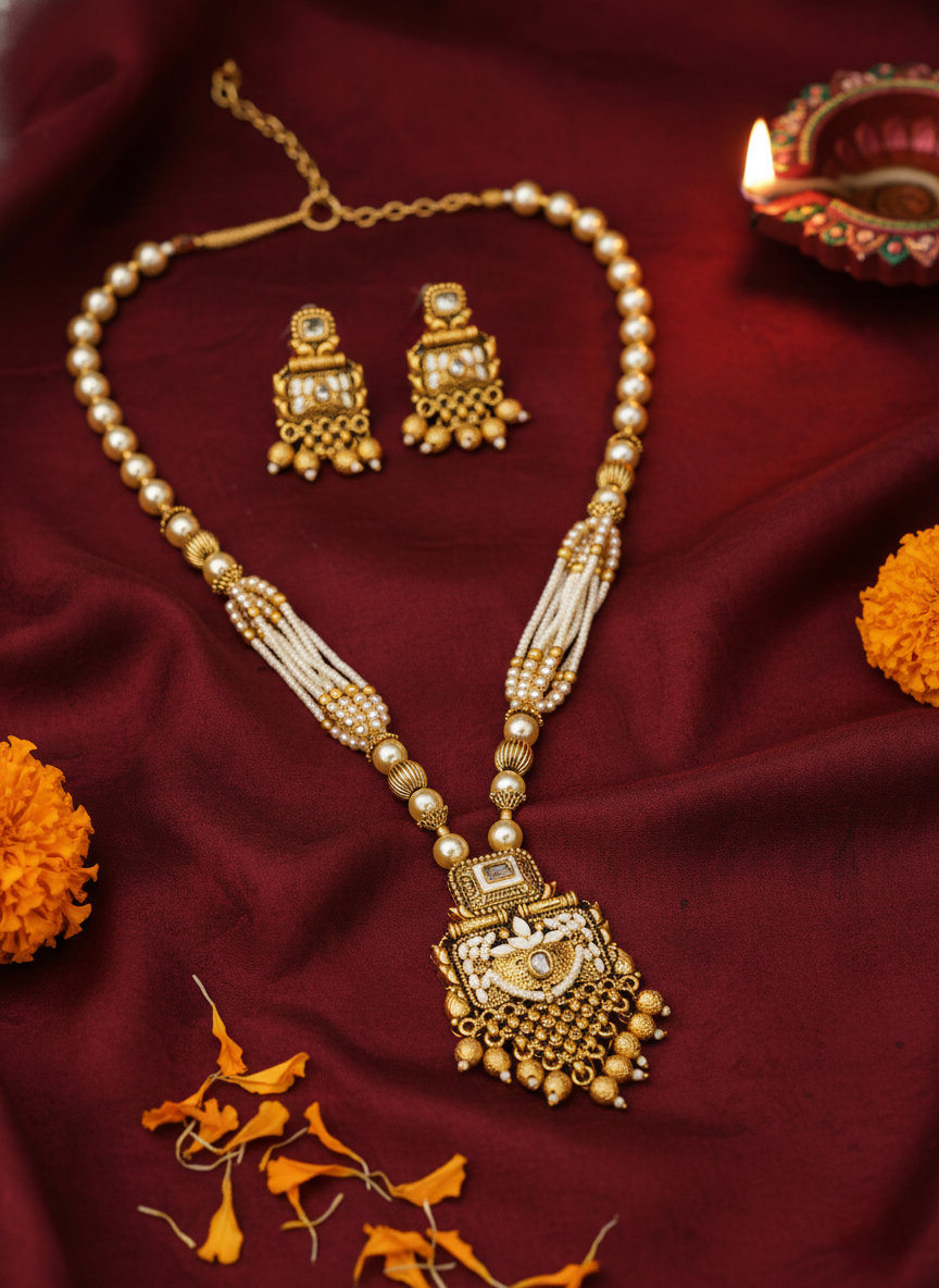 LZ-10 Antique Copper Necklace Set with Pearls