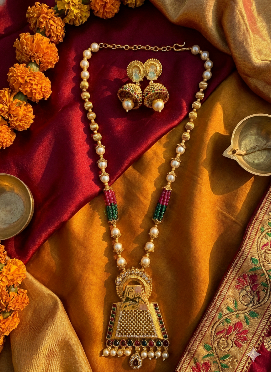 LZ-09 Copper Rani Haar Necklace Set with Jhumka Earrings