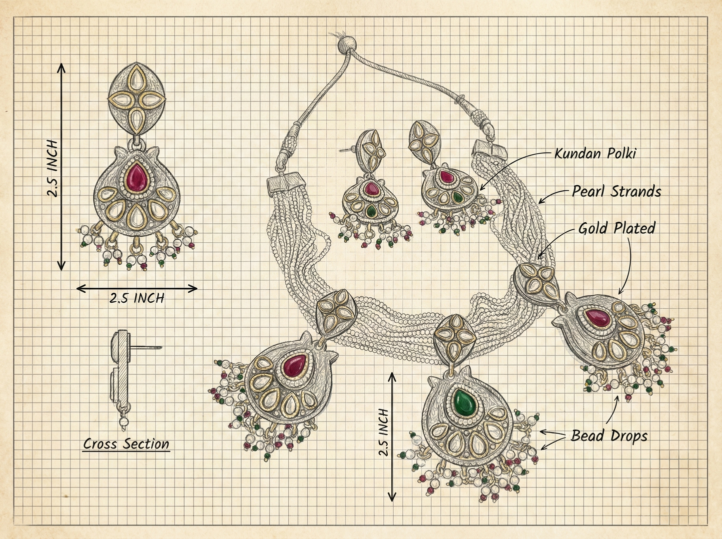 LZ-12 Copper Based Necklace Set with Pearls & Kundan
