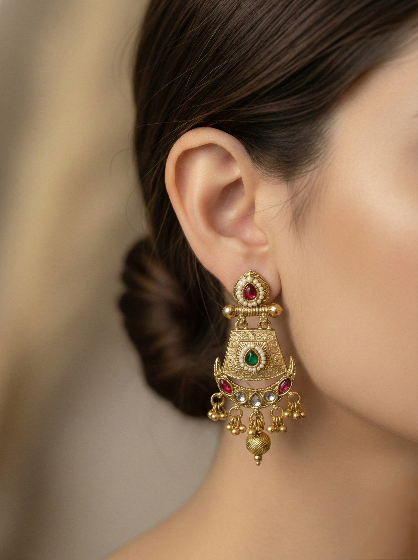 LZ-63 Long Pearl Rani Haar Necklace Set with Kundan & Meenakari Pendant
